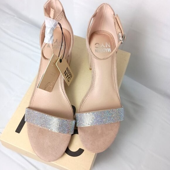 Madden NYC Block Heel Sandals Sz 10 NIB Rhinestone Strap Dressy Party Shoes - Picture 4 of 9
